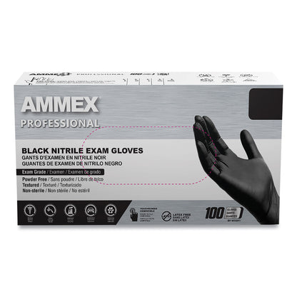 AMMEX® Professional Nitrile Exam Gloves, Powder-Free, Large, 3 mil Thick, 9.5" Long, Black, 100/Box, 10 Boxes/Carton (AXCABNPF46100CT)