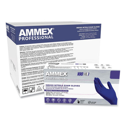 AMMEX® Professional Nitrile Exam Gloves, Powder-Free, Small, 3 mil Thick, 9.5" Long, Indigo, 100/Box, 10 Boxes/Carton (AXCAINPF42100)