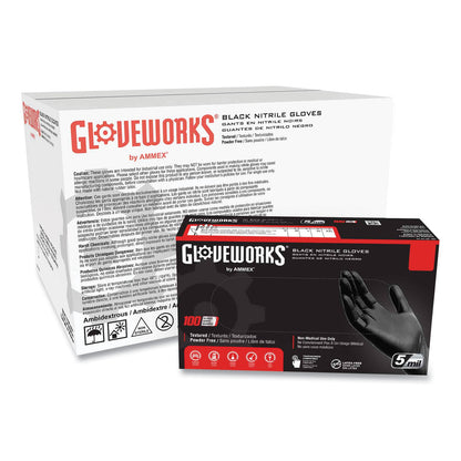 GloveWorks® by AMMEX® Industrial Nitrile Gloves, Powder-Free, Large, 5 mil Thick, 9.5" Long, Black, 100/Box, 10 Boxes/Carton (AXCGPNB46100)