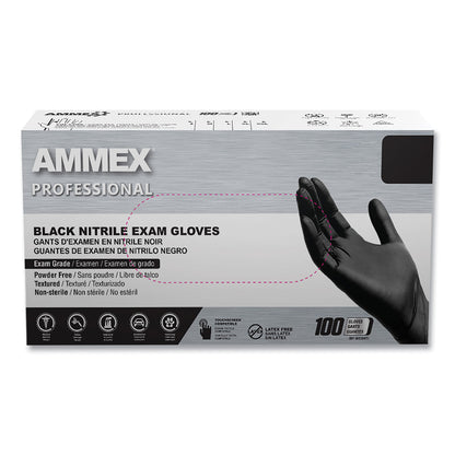 AMMEX® Professional Nitrile Exam Gloves, Powder-Free, Small, 3 mil Thick, 9.5" Long, Black, 100/Box, 10 Boxes/Carton (AXCABNPF42100)