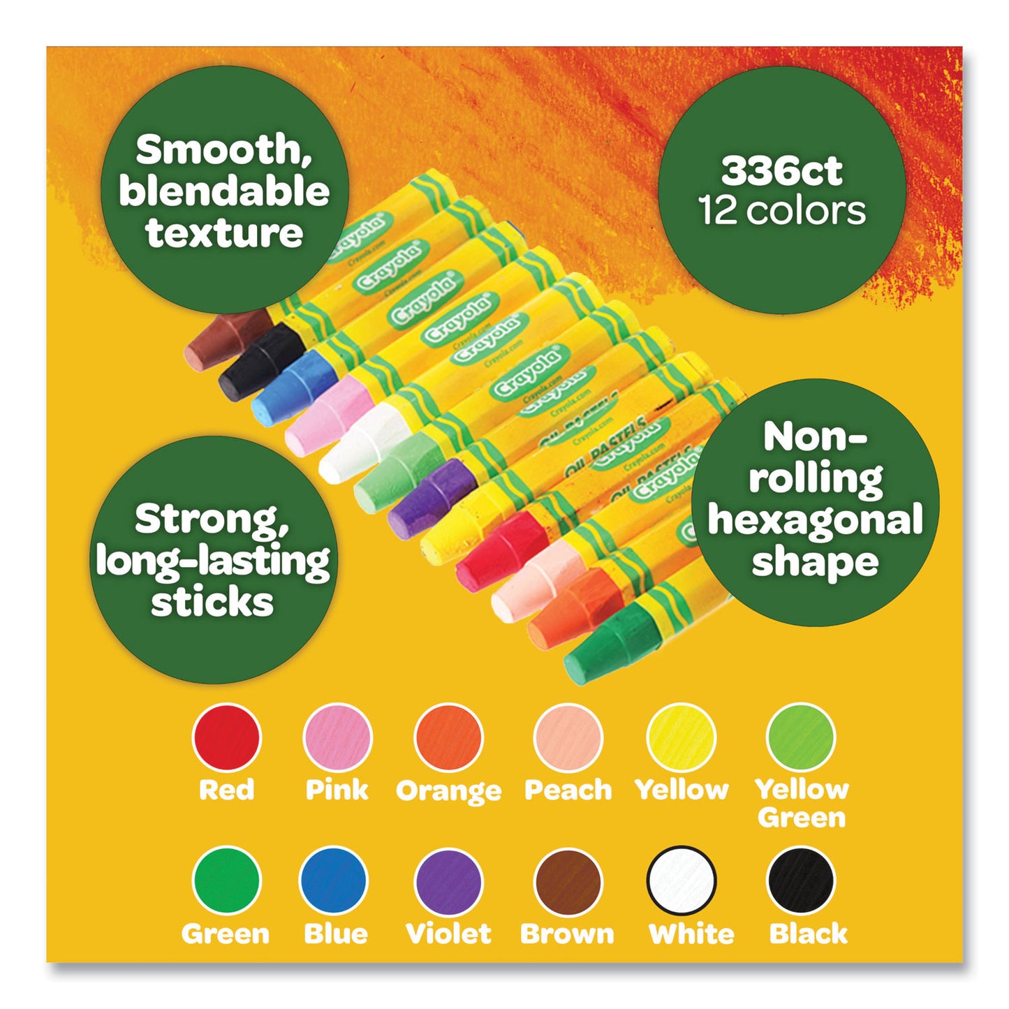 Crayola® Oil Pastels,12 Assorted Colors, 336/Pack (CYO524629)