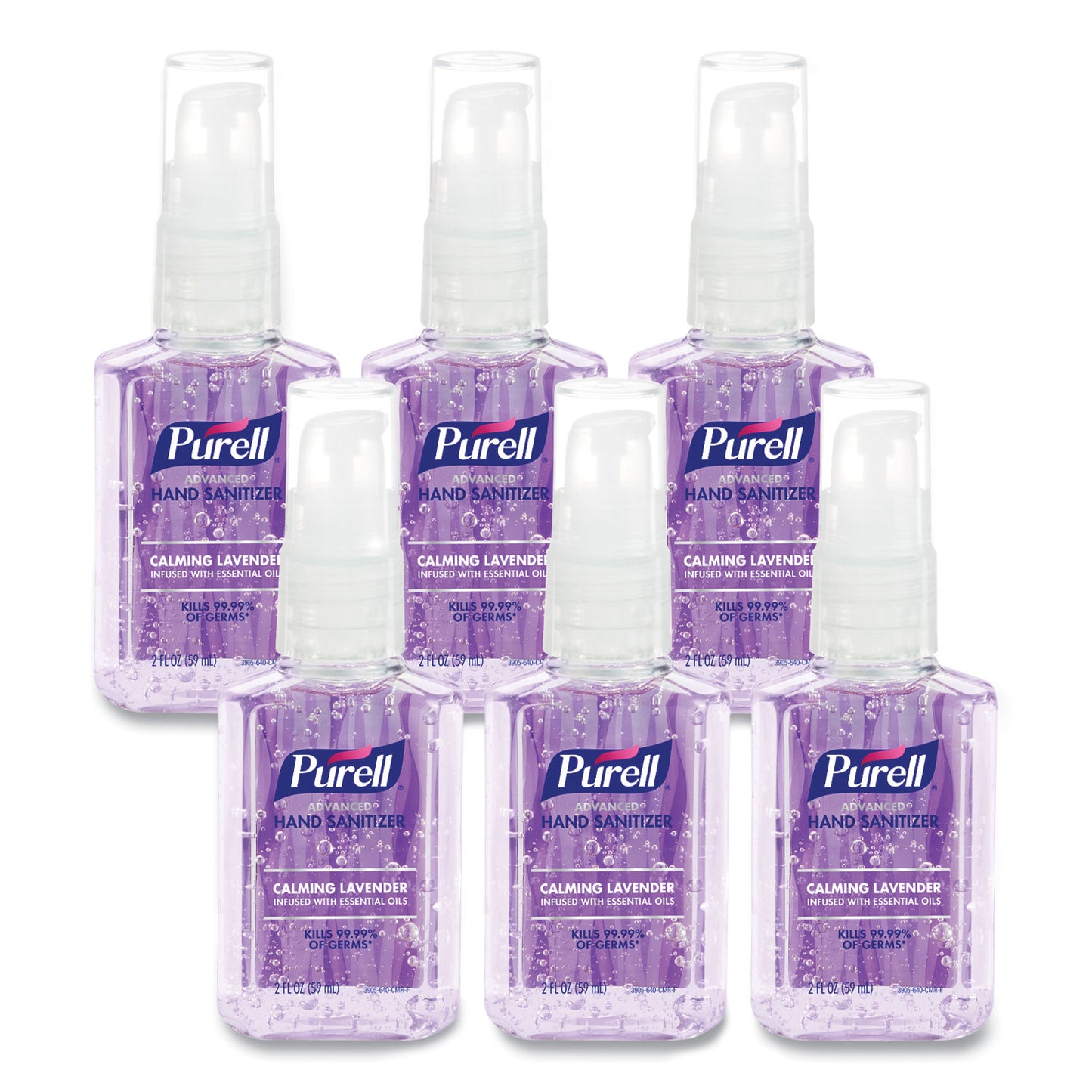 PURELL® Advanced Hand Sanitizer Gel Infused with Essential Oils, 2 oz Travel-Sized Pump Bottle, Lavender Scent, 24/Carton (GOJ390524CMR)