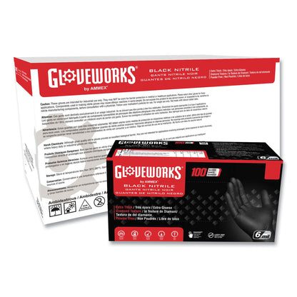 GloveWorks® by AMMEX® Heavy-Duty Industrial Nitrile Gloves, Powder-Free, X-Large, 6 mil Thick, 9.5" Long, Black, 100/Box, 10 Boxes/Carton (AXCGWBN48100)