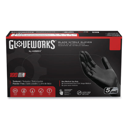 GloveWorks® by AMMEX® Industrial Nitrile Gloves, Powder-Free, XX-Large, 5 mil Thick, 9.5" Long, Black, 100/Box, 10 Boxes/Carton (AXCGPNB49100)