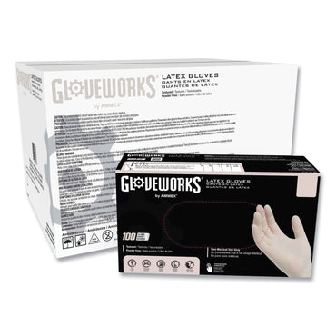 GloveWorks® by AMMEX® Latex Disposable Gloves, Powder-Free, Medium, 4 mil Thick, 9.5" Long, Ivory, 100/Box, 10 Boxes/Carton (AXCTLF44100)