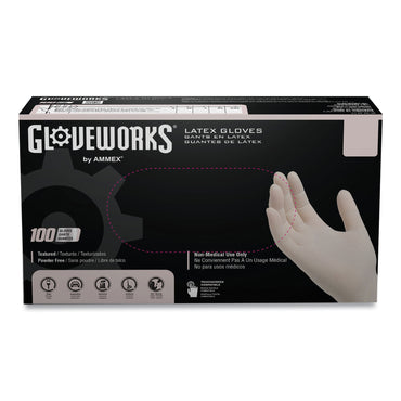 GloveWorks® by AMMEX® Latex Disposable Gloves, Powder-Free, X-Large, 4 mil Thick, 9.5" Long, Ivory, 100/Box, 10 Boxes/Carton (AXCTLF48100)