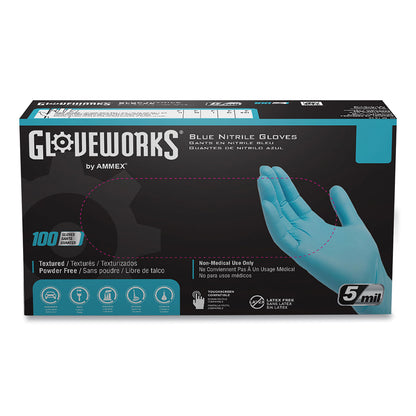 GloveWorks® by AMMEX® Industrial Nitrile Gloves, Powder-Free, Large, 5 mil Thick, 9.5" Long, Blue, 100/Box, 10 Boxes/Carton (AXCINPF46100)