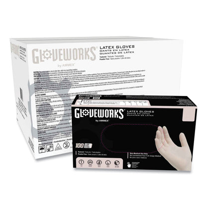 GloveWorks® by AMMEX® Latex Disposable Gloves, Powder-Free, Large, 4 mil Thick, 9.5" Long, Ivory, 100/Box, 10 Boxes/Carton (AXCTLF46100)