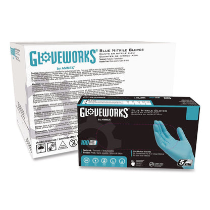 GloveWorks® by AMMEX® Industrial Nitrile Gloves, Powder-Free, XX-Large, 5 mil Thick, 9.5" Long, Blue, 100/Box, 10 Boxes/Carton (AXCINPF49100)