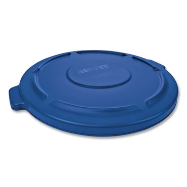 Rubbermaid® Commercial BRUTE Self-Draining Flat Top Lids, for 44-gal Round Brute Container, 24.5 dia, Blue, 4/Carton (RCP1779636CT1)