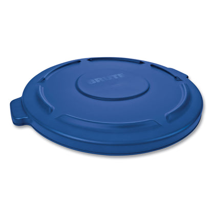 Rubbermaid® Commercial BRUTE Self-Draining Flat Top Lids, for 44-gal Round Brute Container, 24.5 dia, Blue, 4/Carton (RCP1779636CT1)