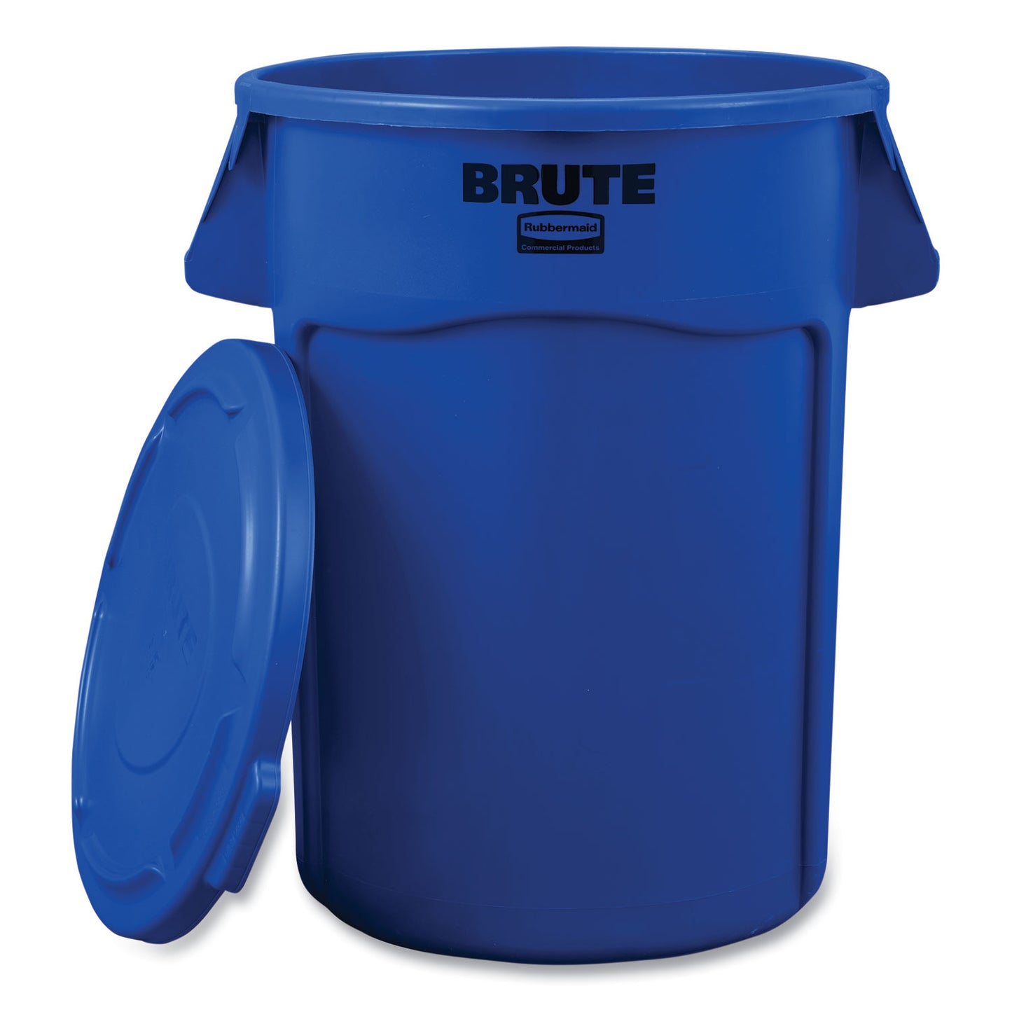 Rubbermaid® Commercial BRUTE Self-Draining Flat Top Lids, for 44-gal Round Brute Container, 24.5 dia, Blue, 4/Carton (RCP1779636CT1)
