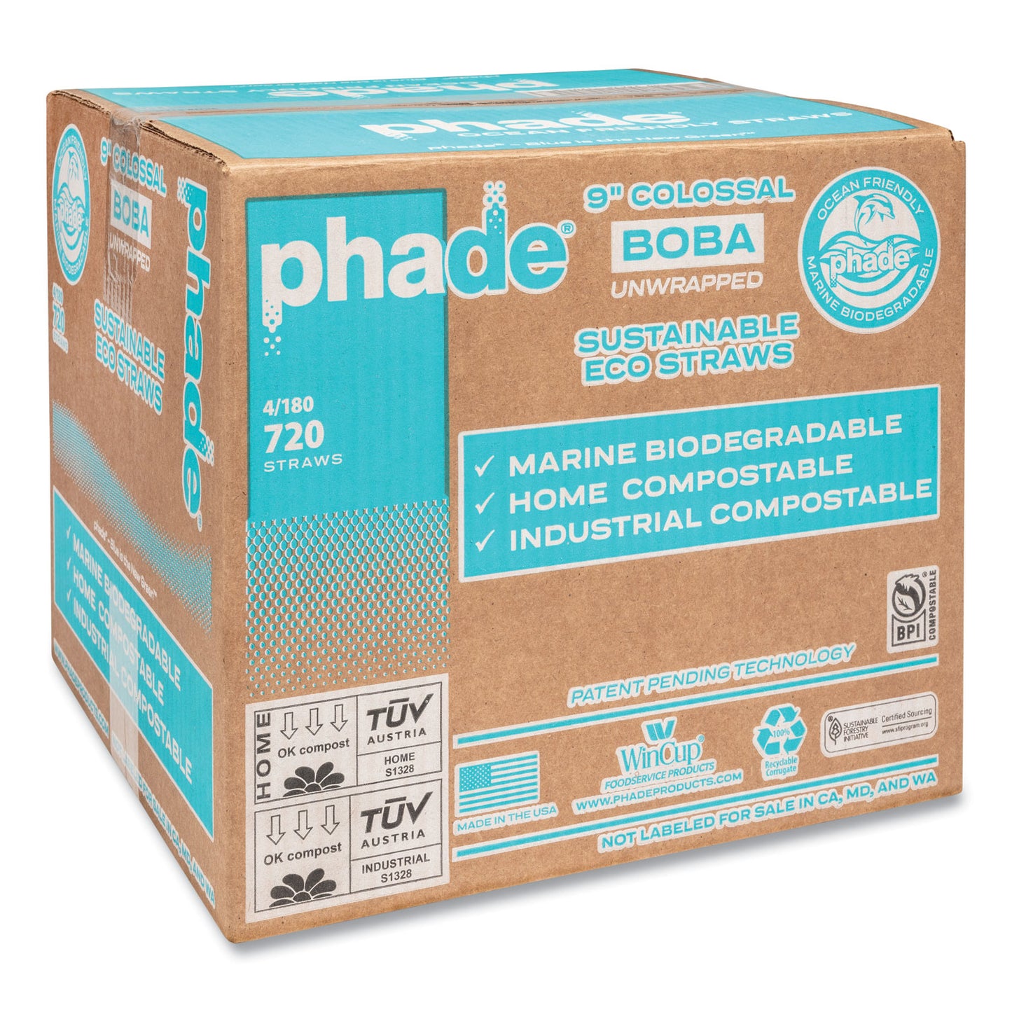 phade™ Marine Biodegradable Straws, Boba Straws, 9", Ocean Blue, 720/Carton (CAR511208)