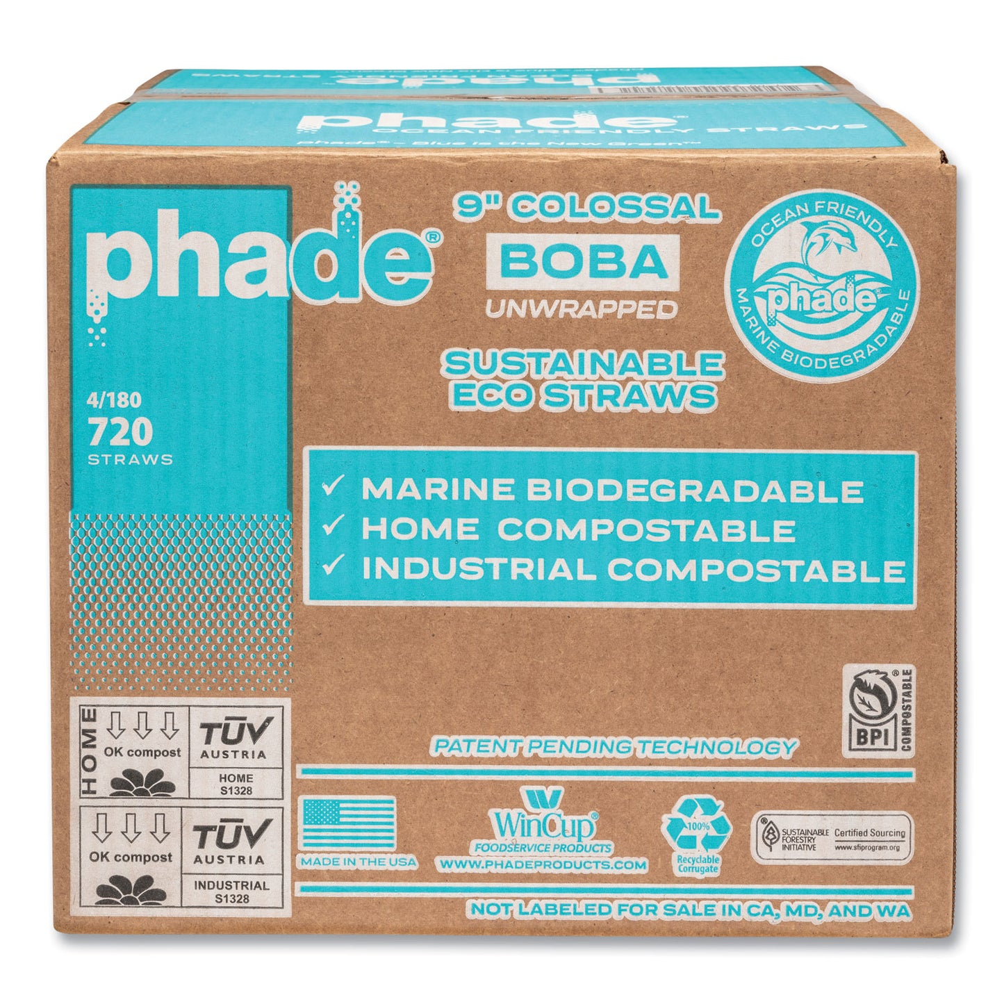 phade™ Marine Biodegradable Straws, Boba Straws, 9", Ocean Blue, 720/Carton (CAR511208)