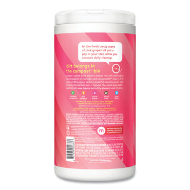 Method® All Purpose Cleaning Wipes, 1 Ply, Pink Grapefruit, White, 70/Canister, 6/Carton (MTH338527CT)