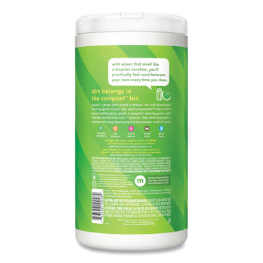 Method® All Purpose Cleaning Wipes, 1 Ply, Lime and Sea Salt, White, 70/Canister, 6/Carton (MTH338525CT)