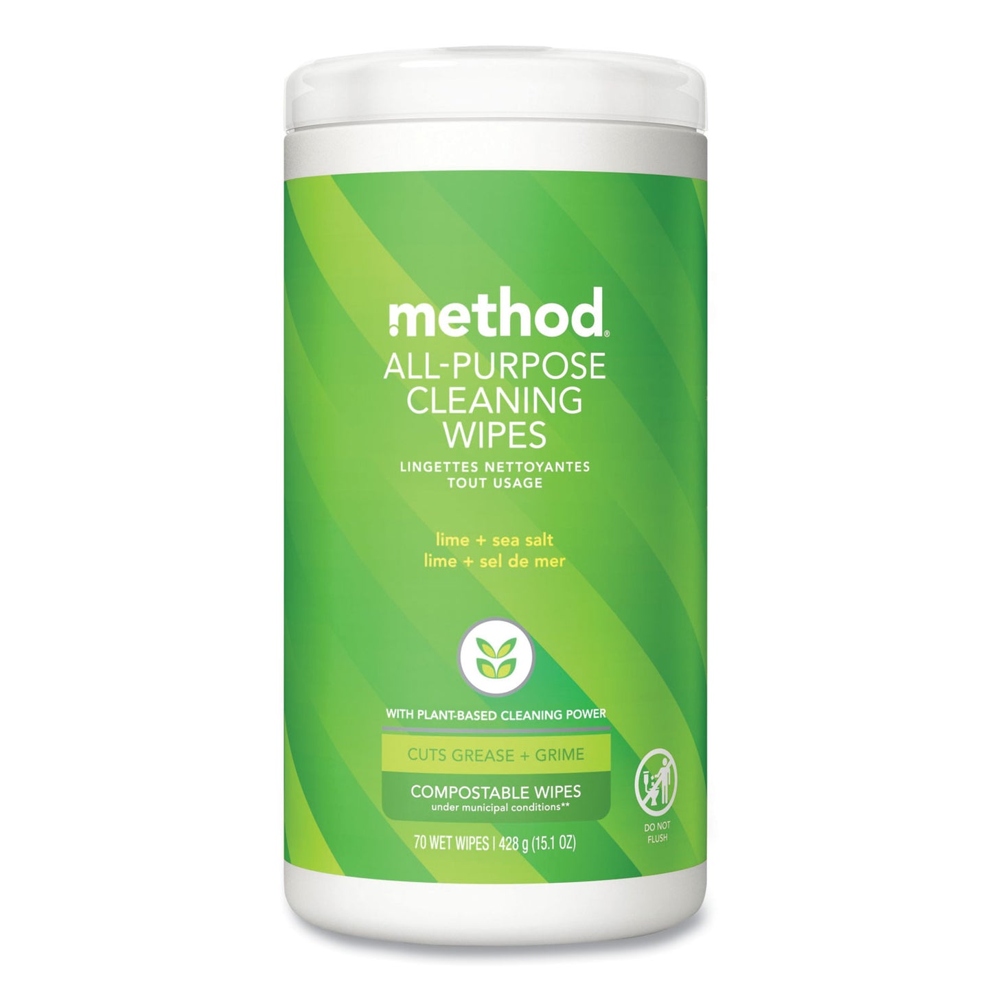 Method® All Purpose Cleaning Wipes, 1 Ply, Lime and Sea Salt, White, 70/Canister, 6/Carton (MTH338525CT)