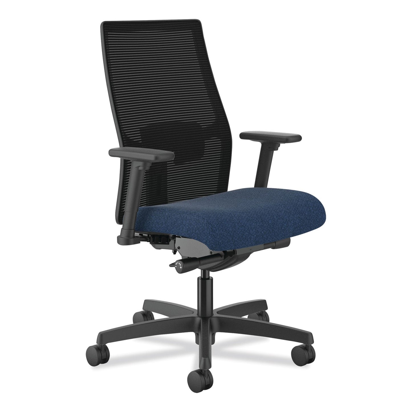 HON® Ignition 2.0 4-Way Stretch Mid-Black Mesh Task Chair, Supports 300 lb, 17" to 21" Seat Ht, Navy/Black (HONI2M2BMLA13TK)