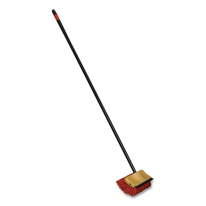 O-Cedar® Commercial Bi-Level Floor Scrub Brush, Red Polypropylene Bristles, 10" Brush, 54" Black Metal Handle, 6/Carton (NCP6615CT)
