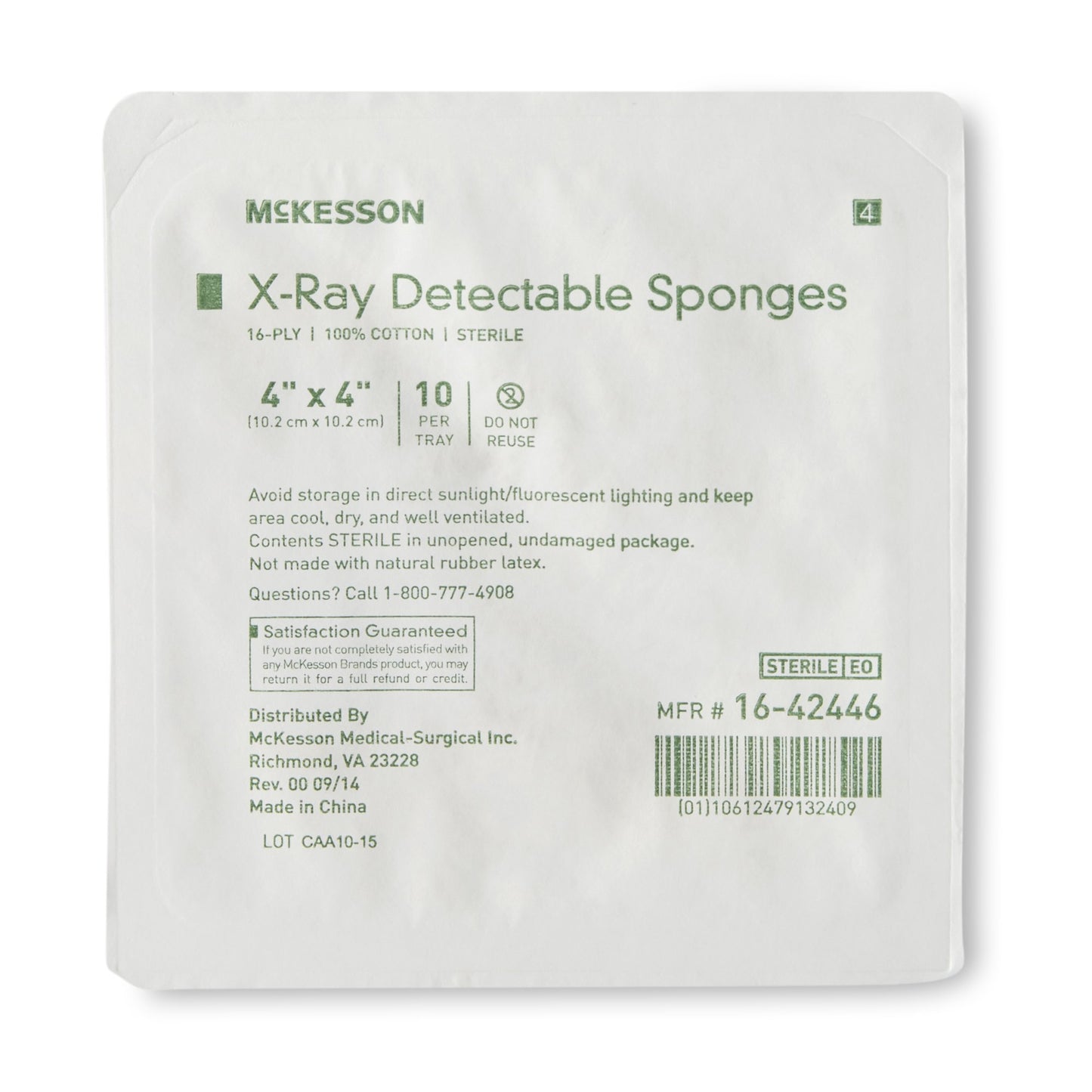 McKesson Gauze Sponge 4 X 4 Inch 16-Ply Sterile X-Ray Detectable 10 per Tray (472514_TR)