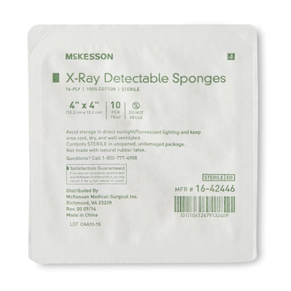 McKesson Gauze Sponge 4 X 4 Inch 16-Ply Sterile X-Ray Detectable 10 per Tray (472514_TR)