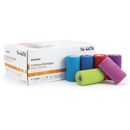 McKesson Cohesive Bandage 4 Inch X 5 Yard Self-adherent Closure Purple / Pink / Green / Light Blue / Royal Blue / Red NonSterile Standard Compression (992533_RL)
