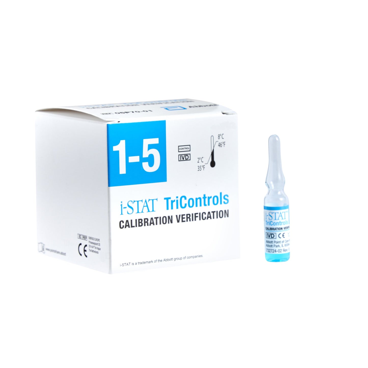 i-STAT® Tricontrols Calibration Verification Set Hematocrit, Blood Gases, Electrolytes, Chemistries 5 X 1.7 mL For iSTAT Point-of-Care Analyzers (810463_EA)