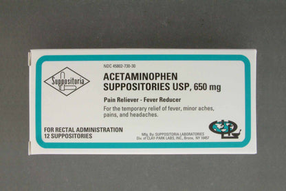 Clay Park Laboratories Pain Relief 650 mg Strength Acetaminophen Rectal Suppository 12 per Box (245598_BX)