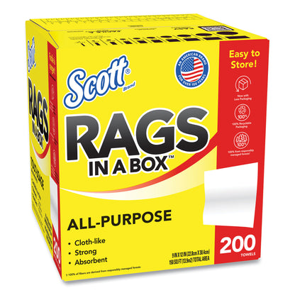 Scott® Rags in a Box, POP-UP Box, 12 x 9, White, 200/Box (KCM75260)