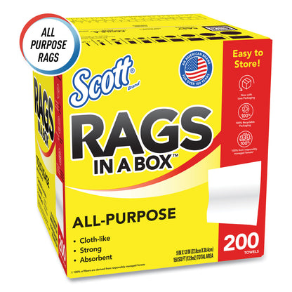 Scott® Rags in a Box, POP-UP Box, 12 x 9, White, 200/Box (KCM75260)