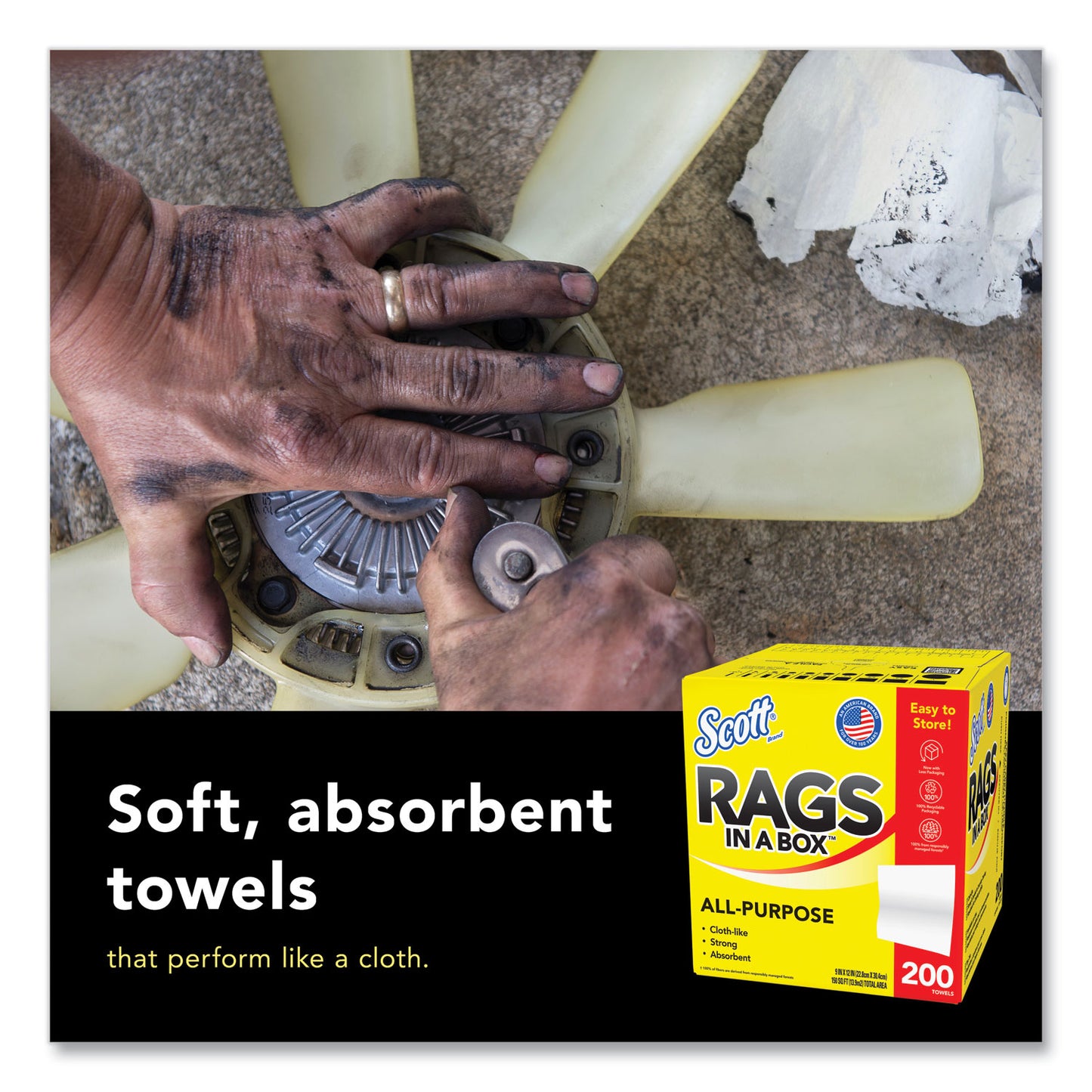 Scott® Rags in a Box, POP-UP Box, 12 x 9, White, 200/Box (KCM75260)