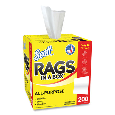 Scott® Rags in a Box, POP-UP Box, 12 x 9, White, 200/Box, 8 Boxes/Carton (KCM75260CT)