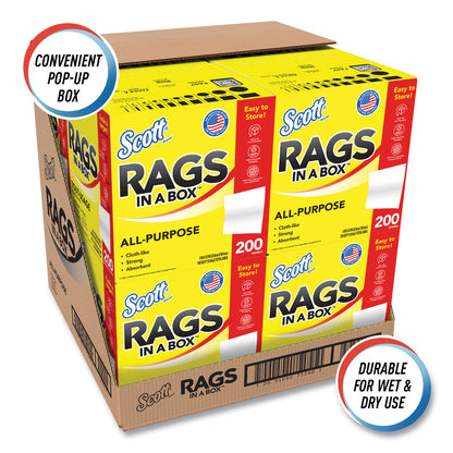 Scott® Rags in a Box, POP-UP Box, 12 x 9, White, 200/Box, 8 Boxes/Carton (KCM75260CT)