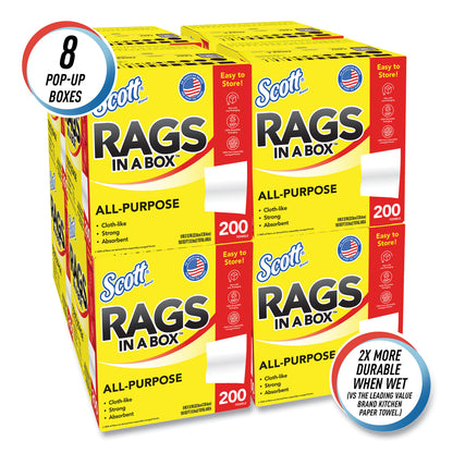 Scott® Rags in a Box, POP-UP Box, 12 x 9, White, 200/Box, 8 Boxes/Carton (KCM75260CT)