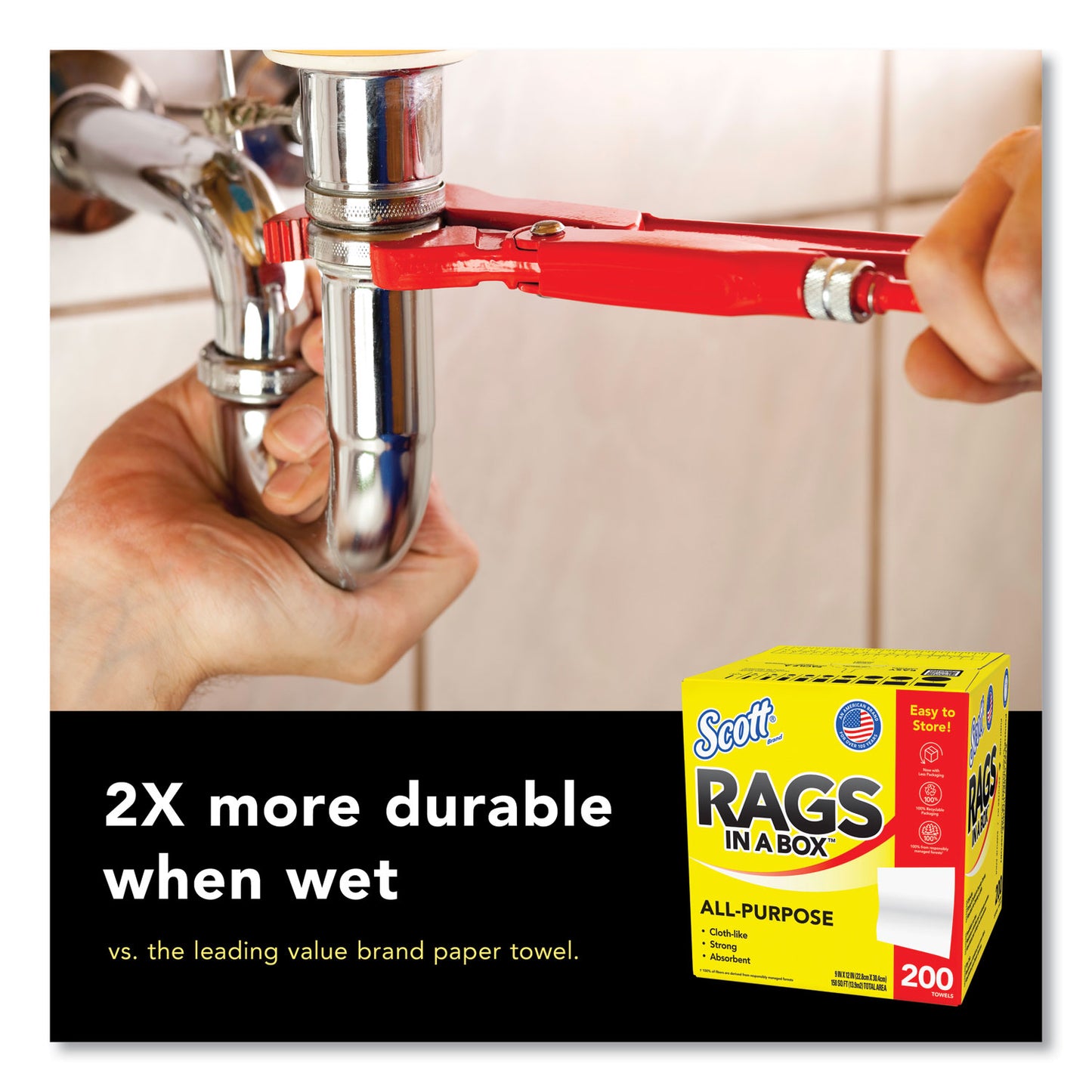 Scott® Rags in a Box, POP-UP Box, 12 x 9, White, 200/Box, 8 Boxes/Carton (KCM75260CT)