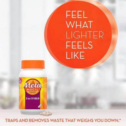 Metamucil® 3-in-1 Fiber Fiber Supplement Capsule 100 per Bottle 0.4 Gram Strength Potassium / Psyllium Husk (1229256_BT)