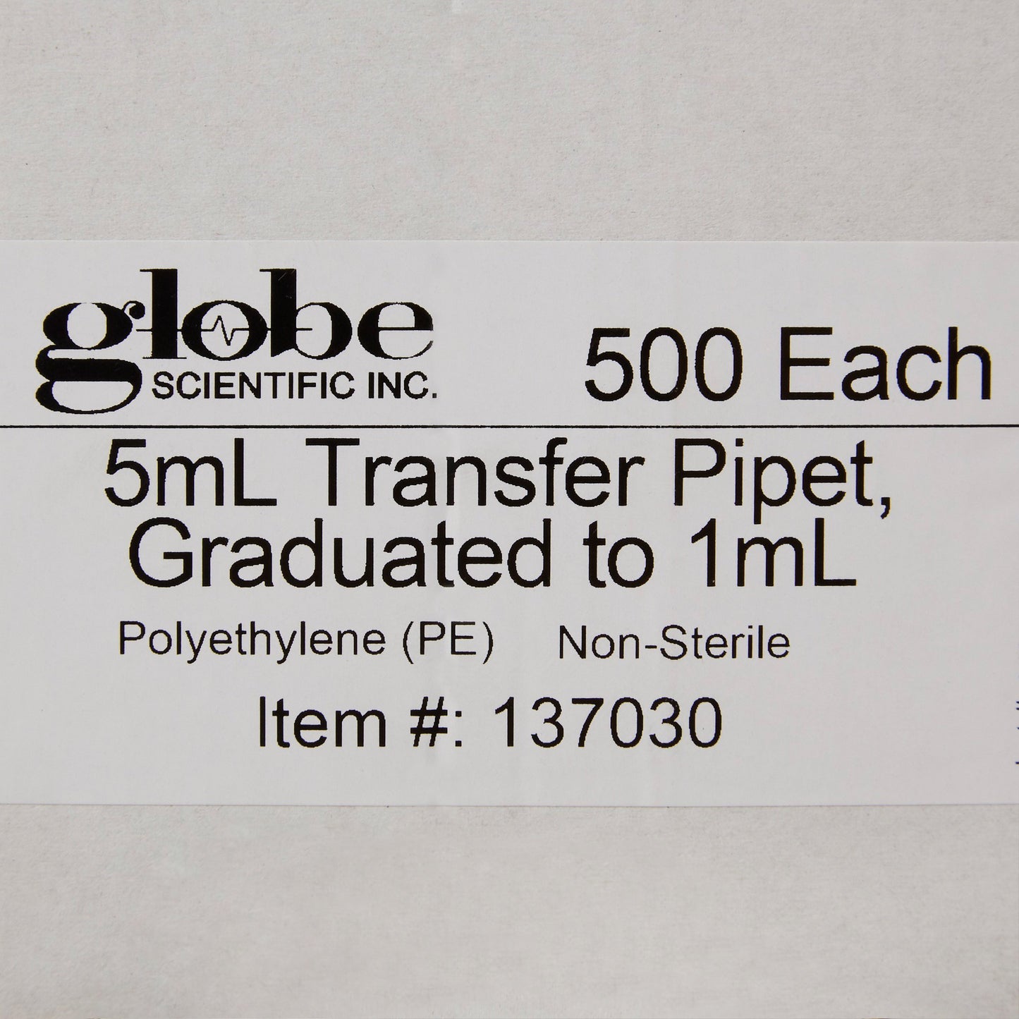 Globe Scientific Transfer Pipette 5 mL 0.25 mL Graduation Increments NonSterile (541271_CS)