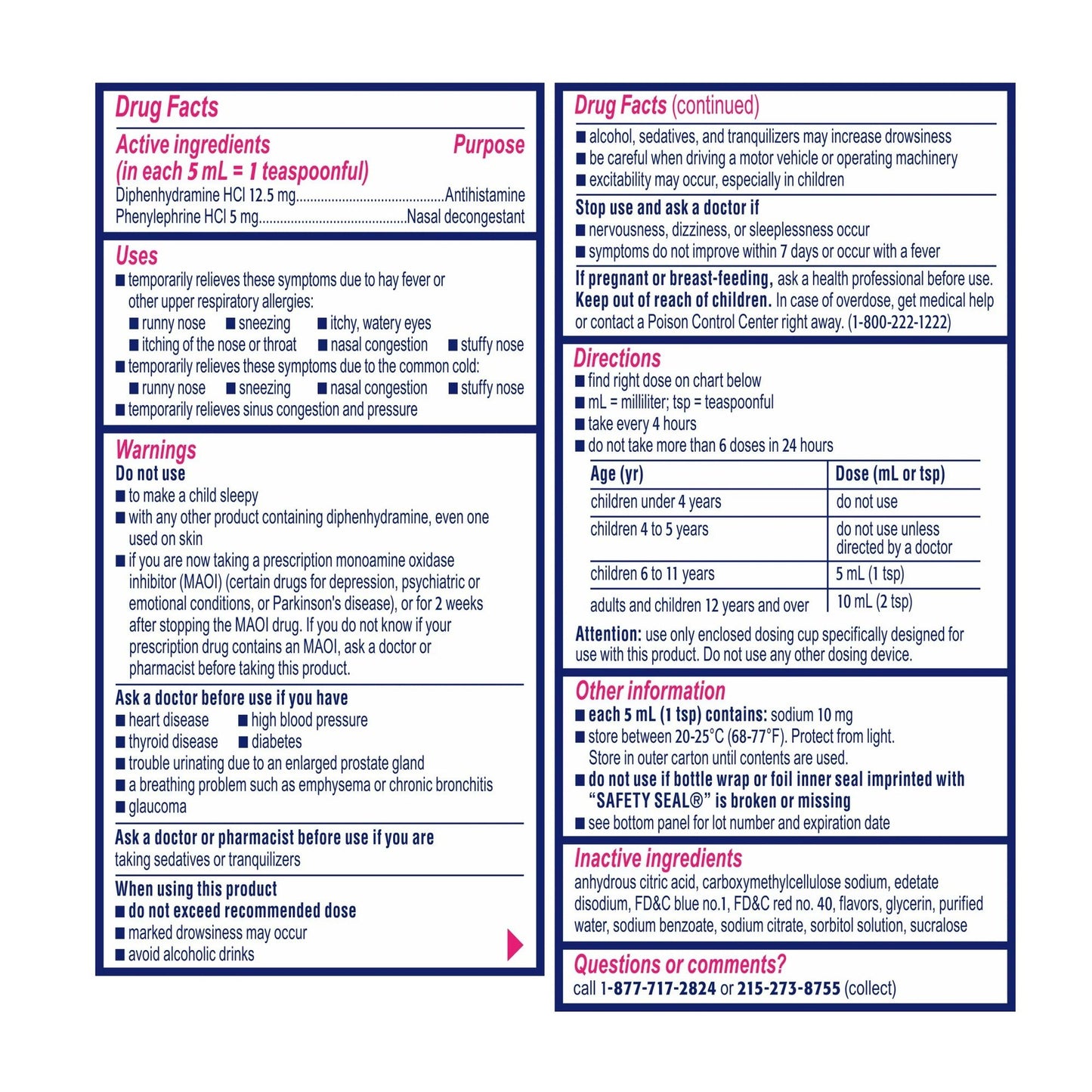 Children’s BENADRYL® Allergy Plus Congestion Children's Allergy Relief 12.5 mg - 5 mg Strength Liquid 4 oz. (1252651_EA)