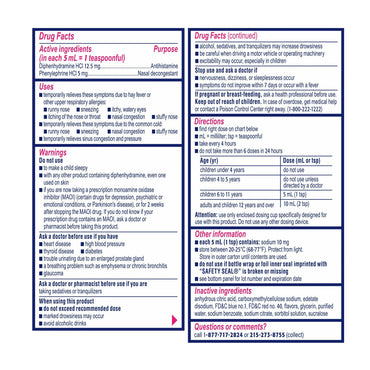 Children’s BENADRYL® Allergy Plus Congestion Children's Allergy Relief 12.5 mg - 5 mg Strength Liquid 4 oz. (1252651_EA)