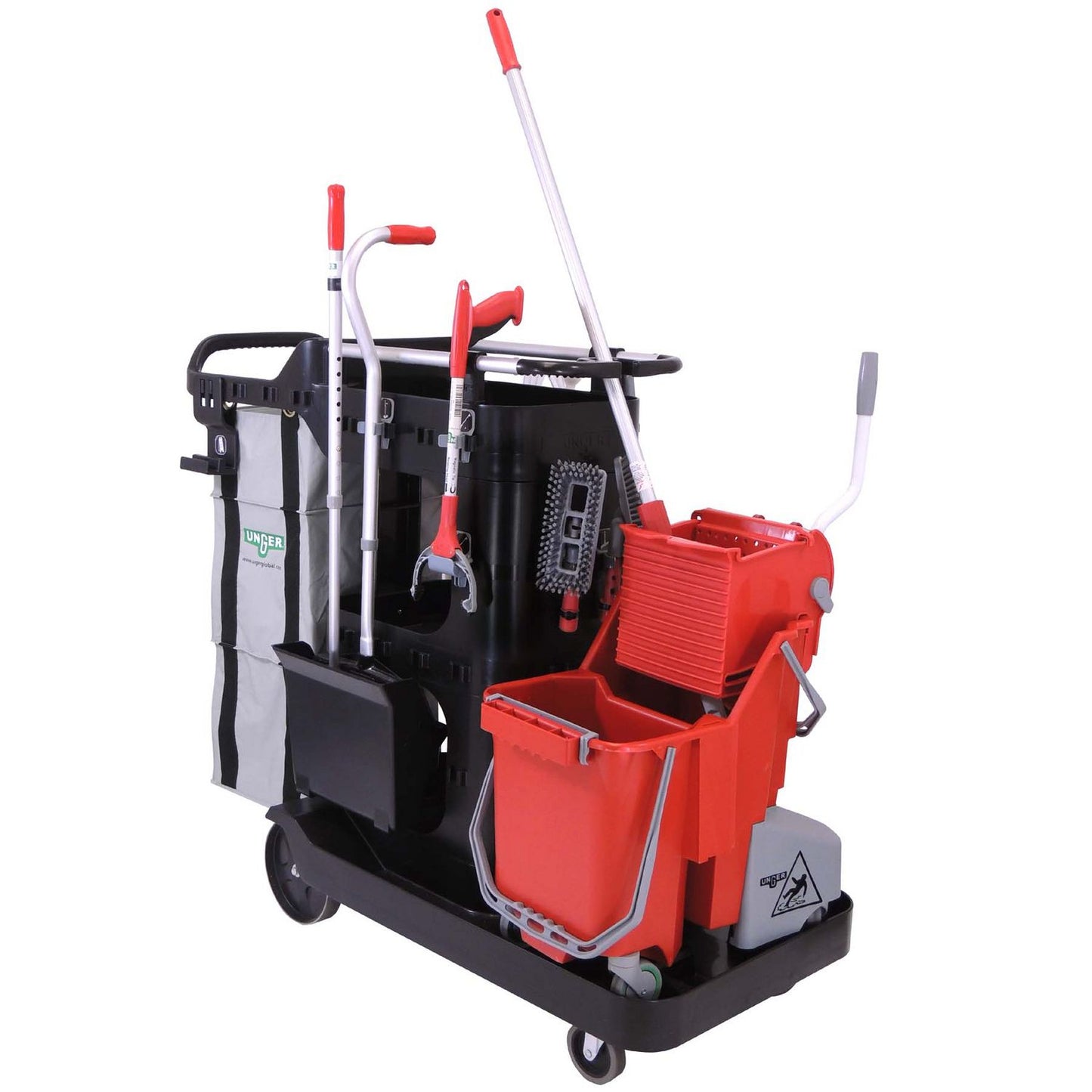 Unger® RestroomRx Janitorial Carts with 32 qt Bucket, Plastic, 24 x 21 x 25, Black (UNGRRSPL)