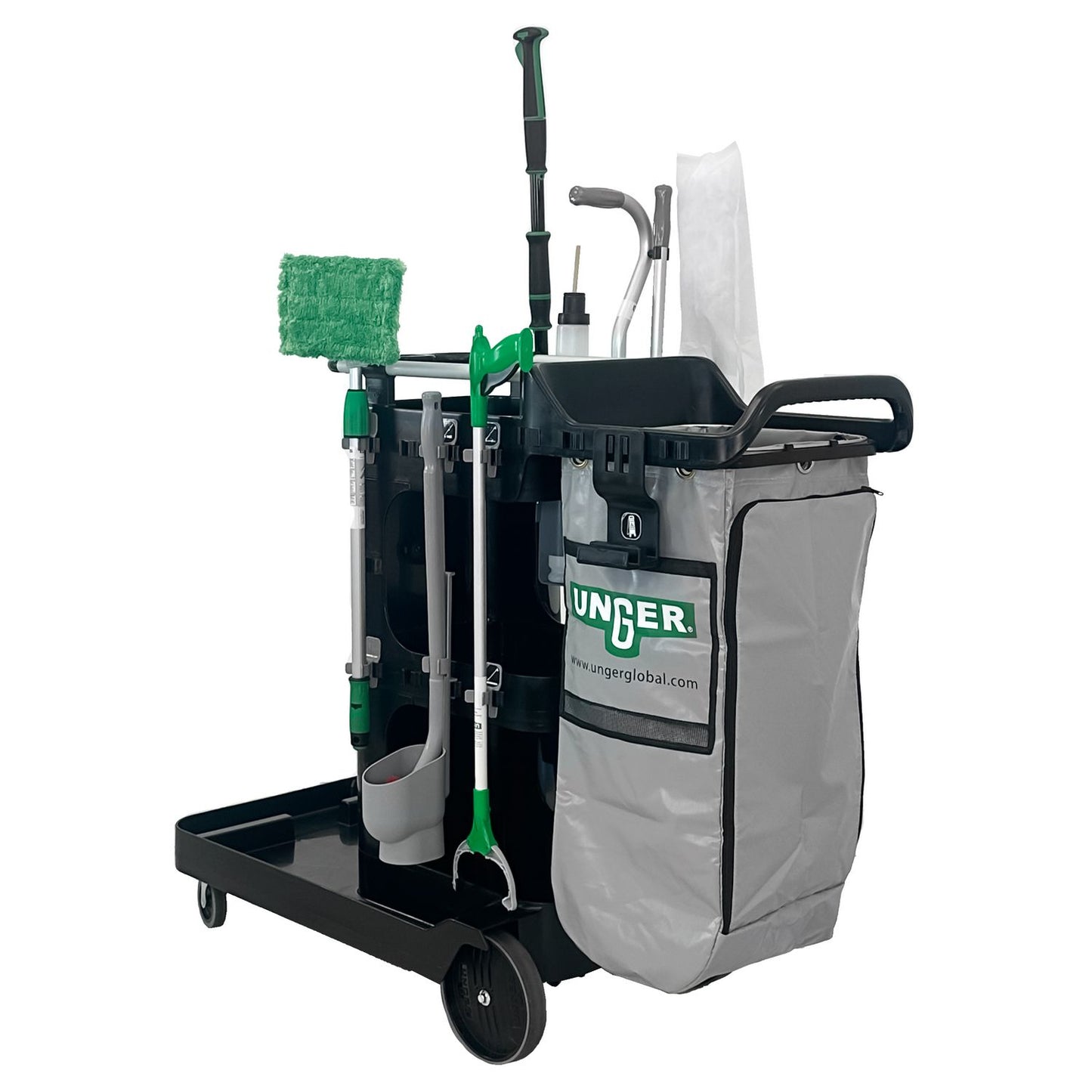 Unger® SpotCleanRx Janitorial Carts, Plastic, 3 Shelves, 23.5 x 25 x 25, Black (UNGCRTSP)