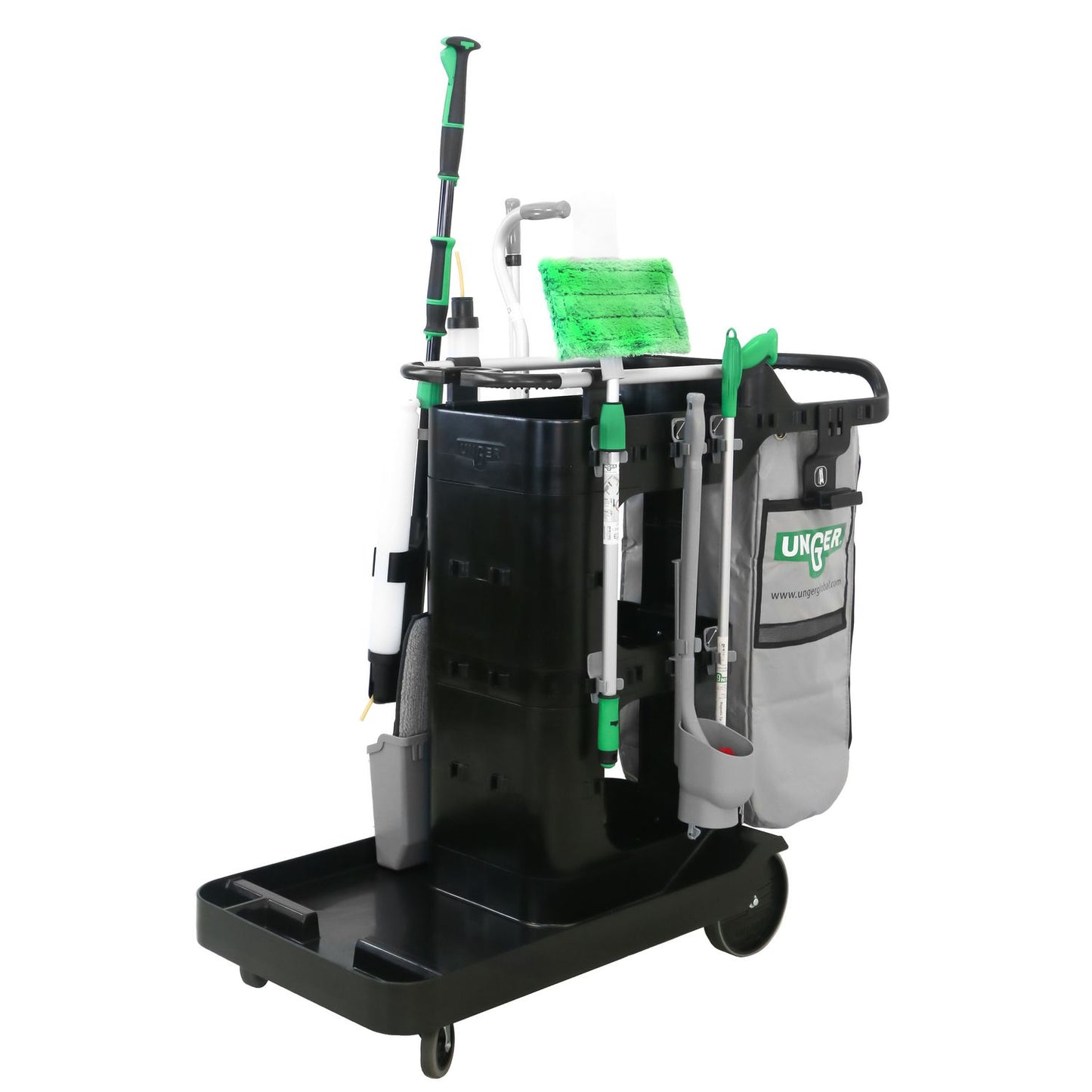 Unger® SpotCleanRx Janitorial Carts, Plastic, 3 Shelves, 23.5 x 25 x 25, Black (UNGCRTSP)