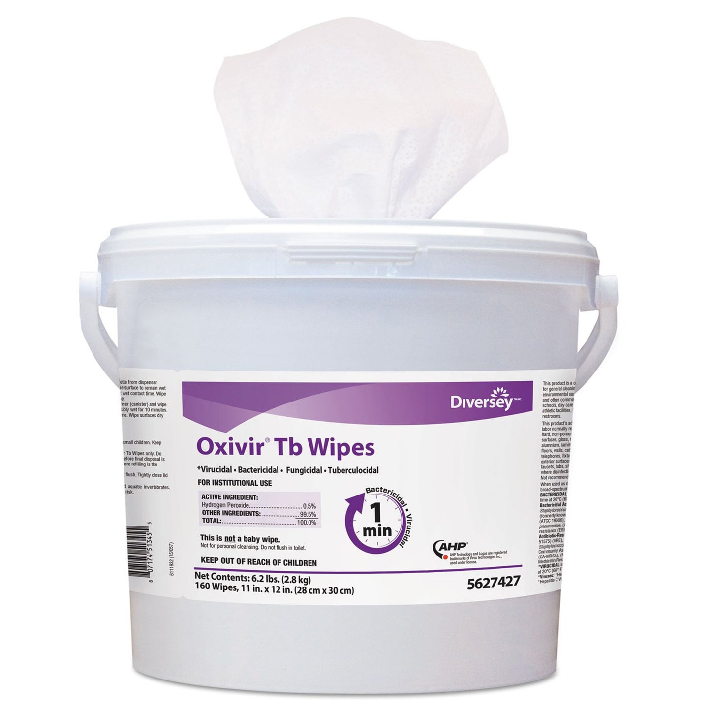 Diversey™ Oxivir® Tb Surface Disinfectant Cleaner Premoistened Hydrogen Peroxide Based Manual Pull Wipe 160 Count Canister Unscented NonSterile (922028_CS)