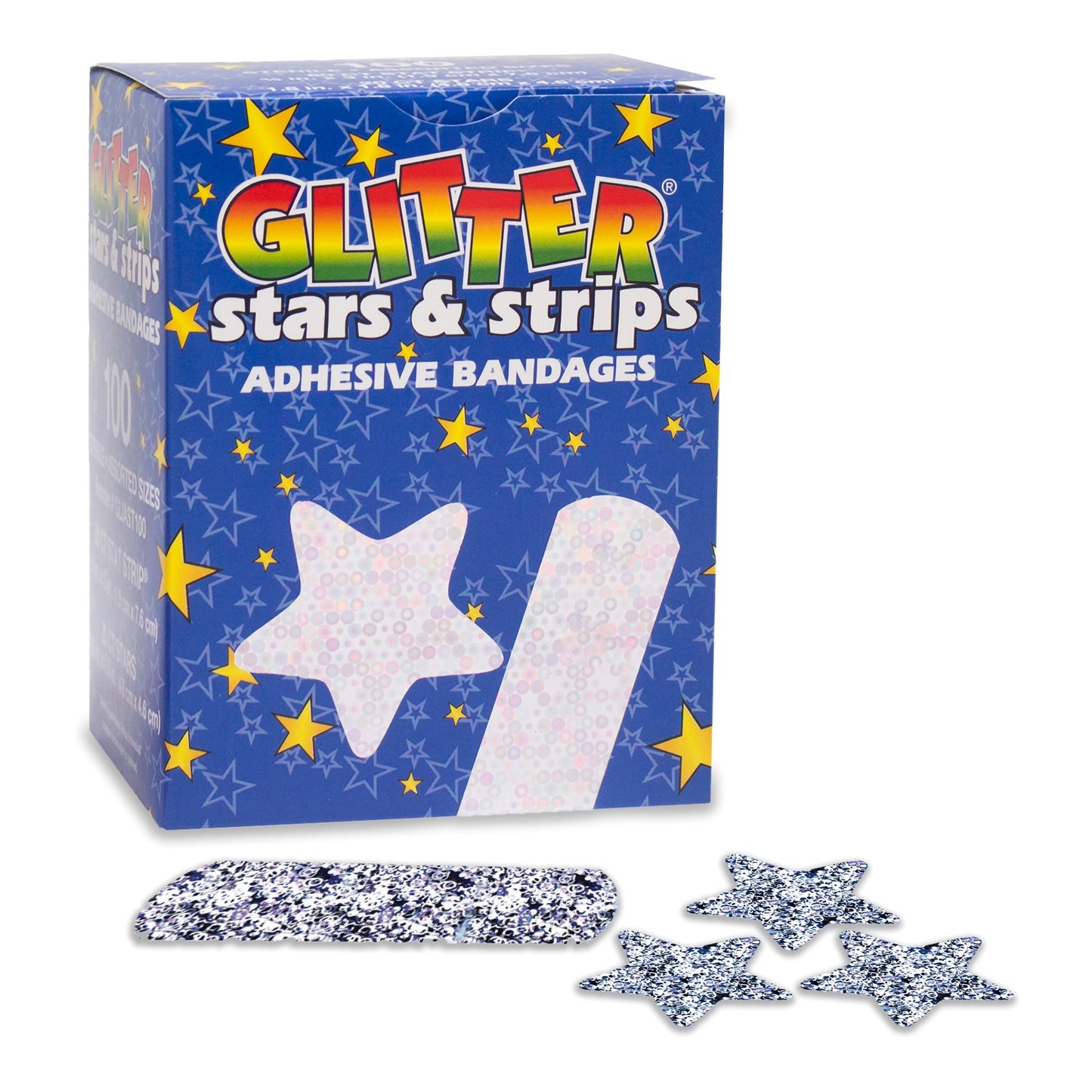 Glitter™ Stat Strip® Adhesive Strip 3/4 X 3 Inch Plastic Rectangle Kid Design (Glitter Stars and Stripes) Sterile (424960_BX)