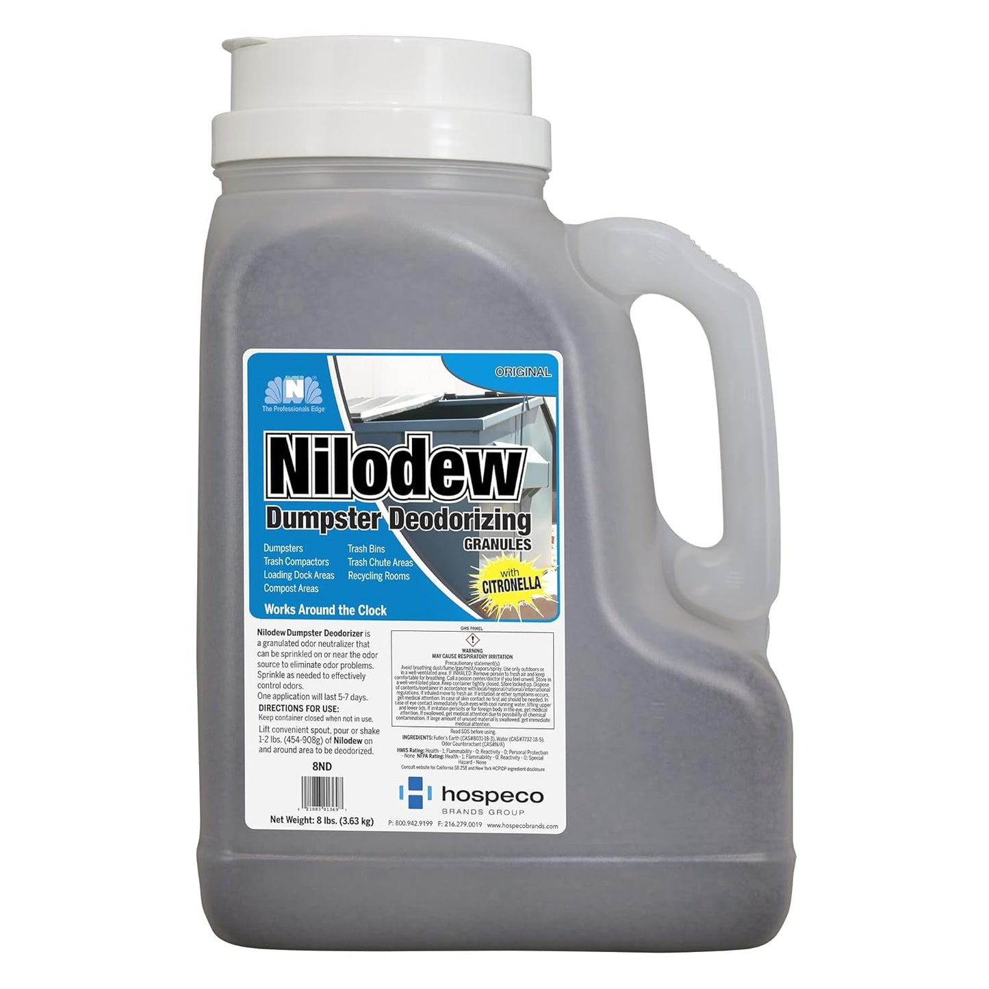 Hospeco® Nilodew® Dumpster Deodorizing Granules w/ Citronella, 8 lb. (HOS8ND)