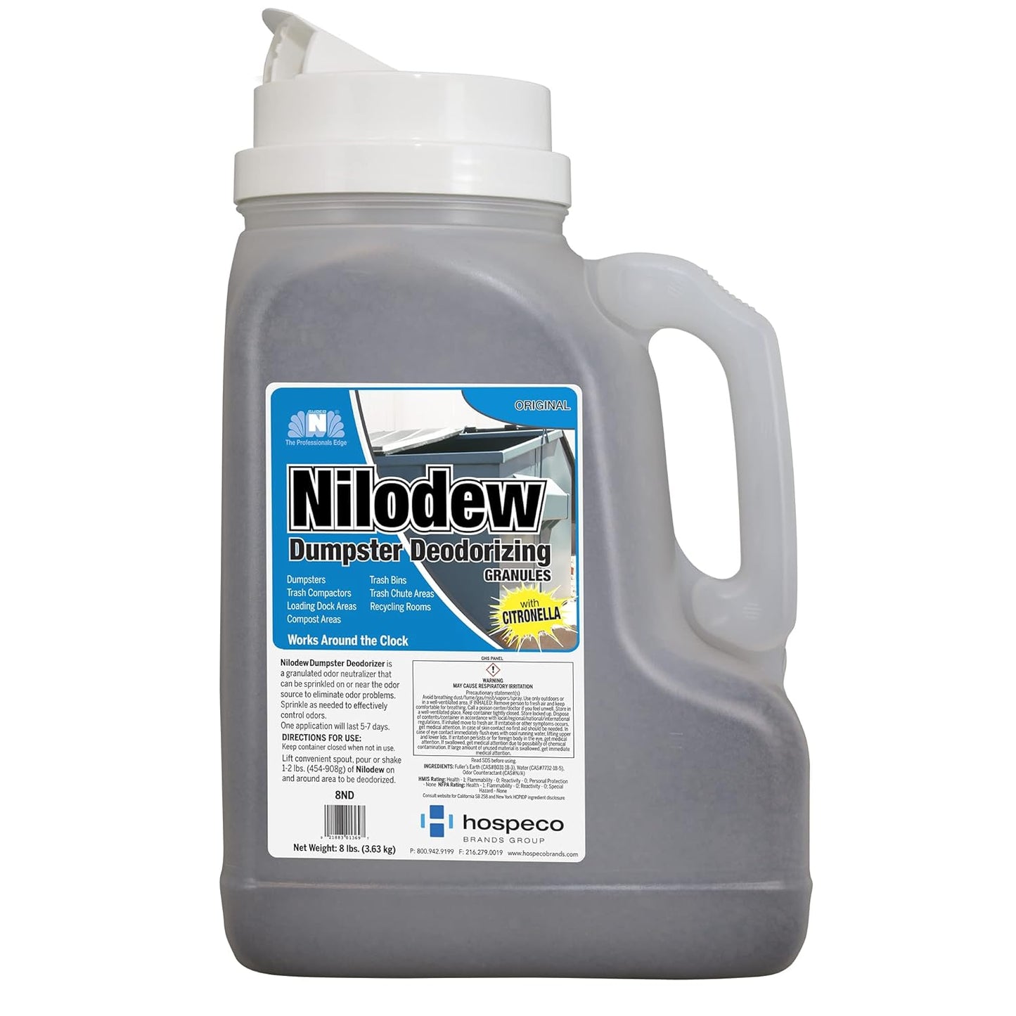 Hospeco® Nilodew® Dumpster Deodorizing Granules w/ Citronella, 8 lb. (HOS8ND)