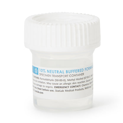 StatClick™ Prefilled Formalin Container 10 mL Fill in 20 mL (0.67 oz.) Screw Cap Warning Label NonSterile (1002261_CS)