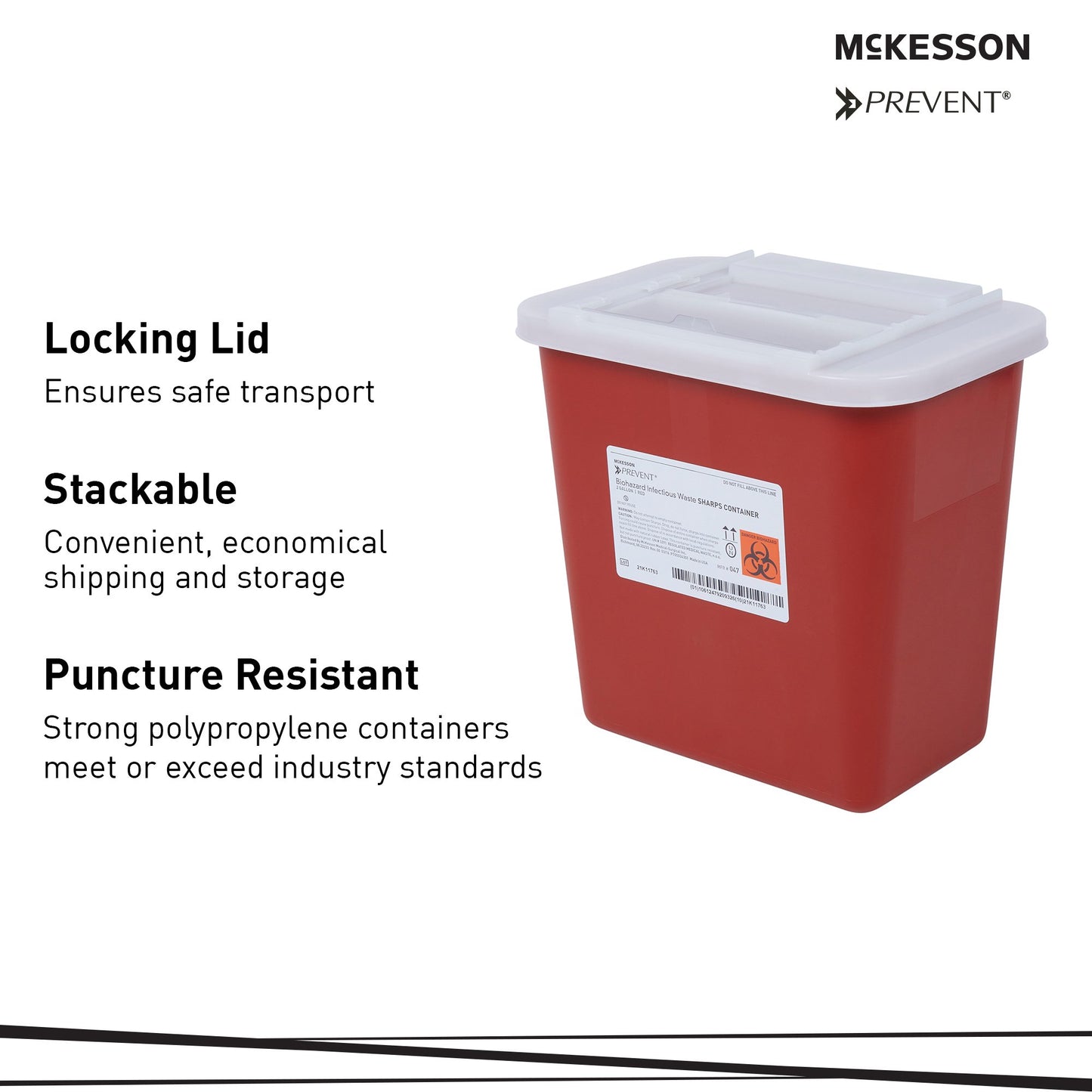 McKesson Prevent® Sharps Container Red Base 10-1/4 H X 7 W X 10-1/2 D Inch Horizontal Entry 2 Gallon (855063_EA)