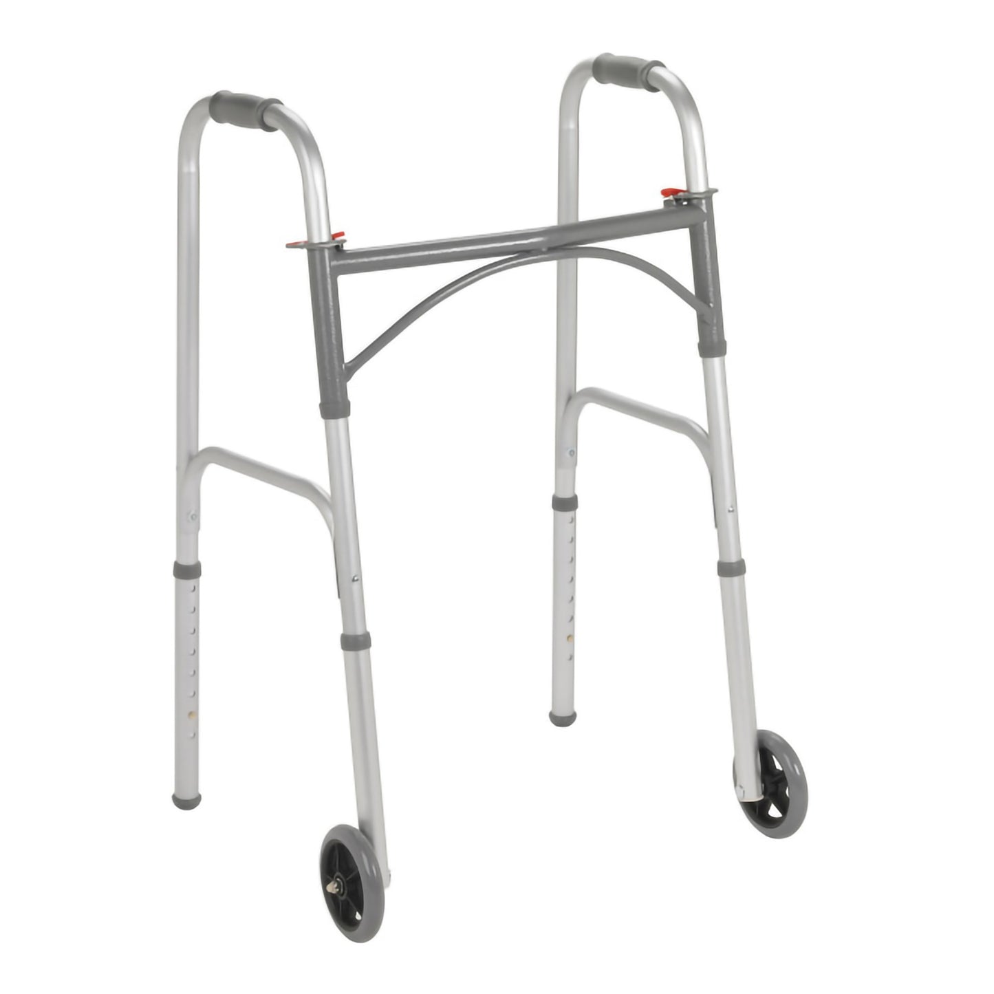 McKesson Dual Release Folding Walker with Wheels Adjustable Height Steel Frame 350 lbs. Weight Capacity 32 to 39 Inch Height (1128909_EA)