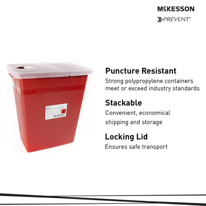 McKesson Prevent® Sharps Container Red Base 13-3/4 W X 13-3/4 D X 14 H Inch Horizontal / Vertical Entry 8 Gallon (1011861_EA)